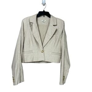 Jason Wu Cropped Beige Linen Blend Blazer Women's L Braid Detail Padded Shoulder